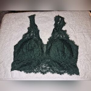 Aerie Eyelash Forest Green Lace Padded Plunge Bralette Size Small